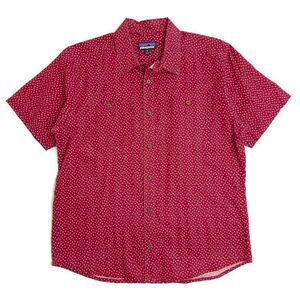 PATAGONIA Hemp Back Step Short Sleeve Casual Button Down Shirt Red Mens Medium